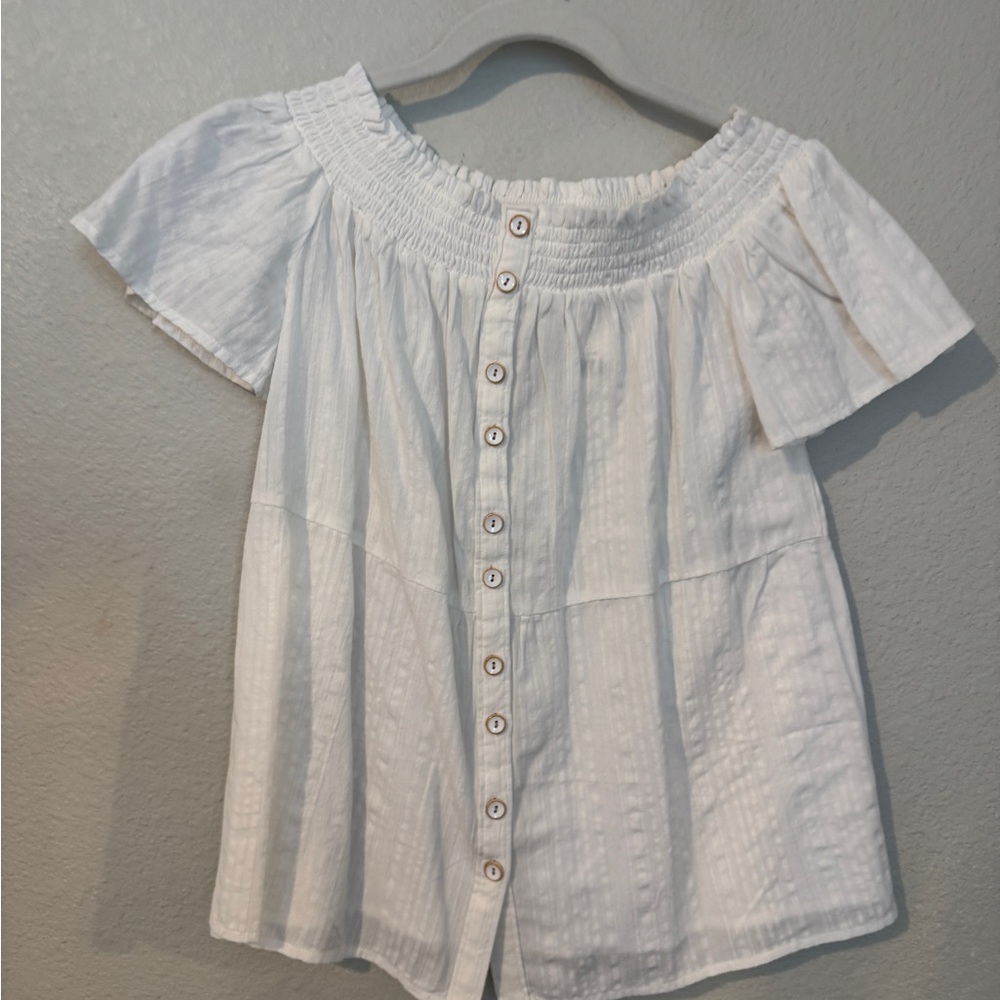Anthropologie White off the shoulder Button-Down Blouse